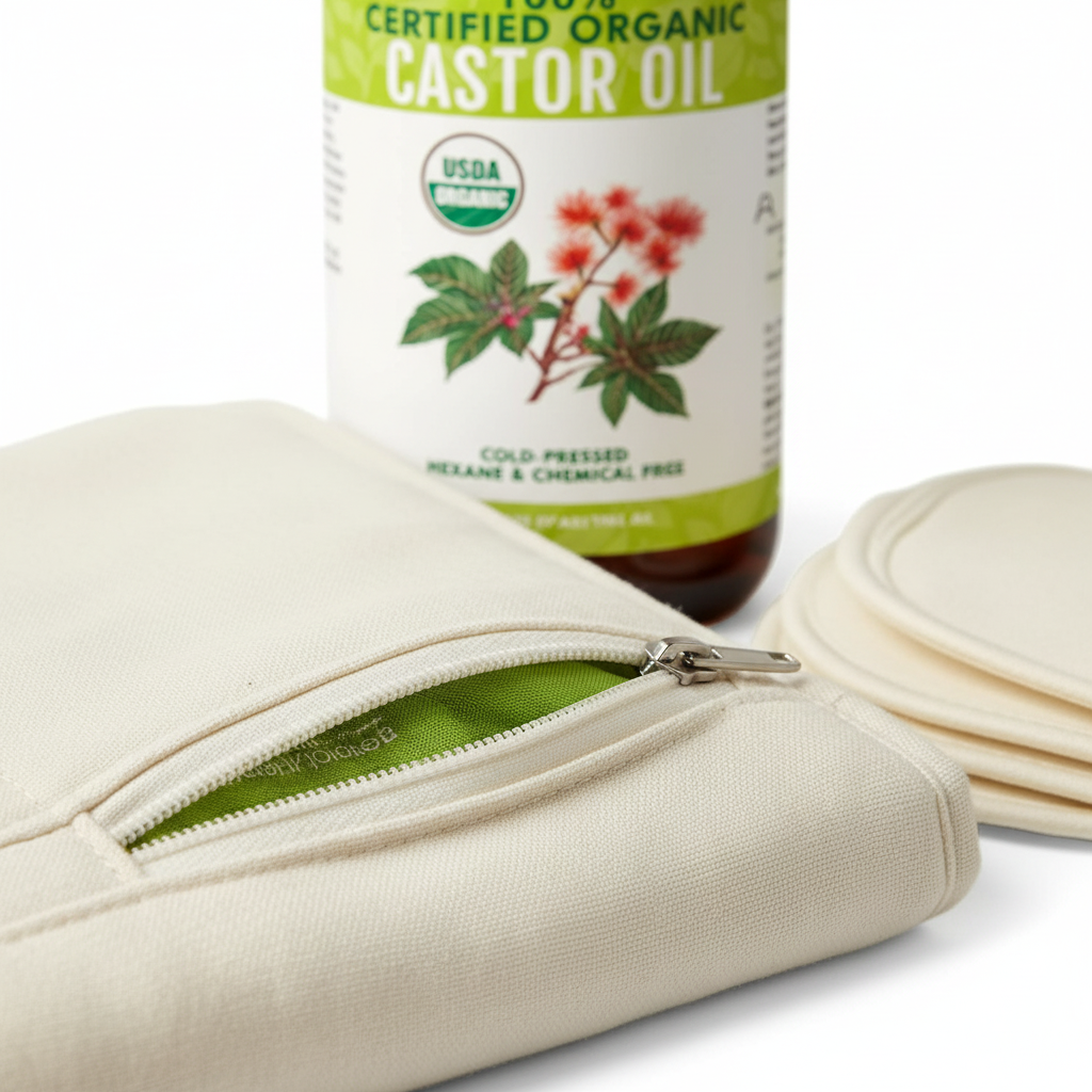 Castor Oil Pack Kit: Organic Oil, Cotton Compress & Pads