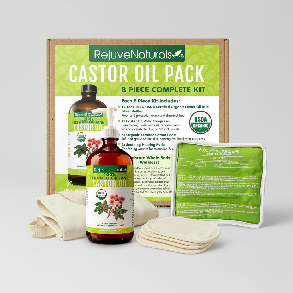 Castor Oil Pack Kit: Organic Oil, Cotton Compress & Pads