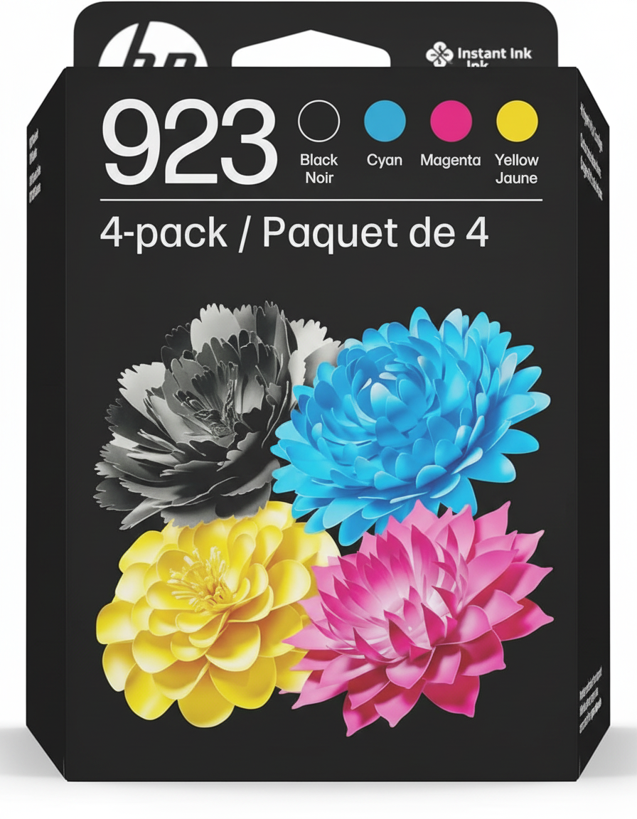 HP 923 Ink Cartridge 4-Pack - Black, Cyan, Magenta, Yellow - OfficeJet 8120/8130 - Instant Ink