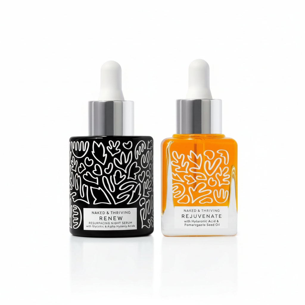 Naked & Thriving Night Set: Serum/Oil (30/35mL) Hyaluronic Acid & AHAs