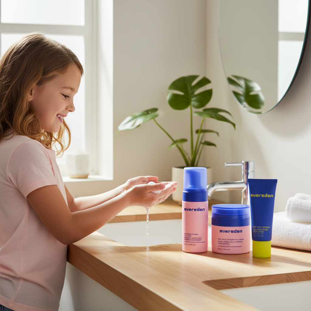 Evereden Kids 1-2-3 Skincare: Face Wash, Cream & SPF 30 - Vegan & Gentle