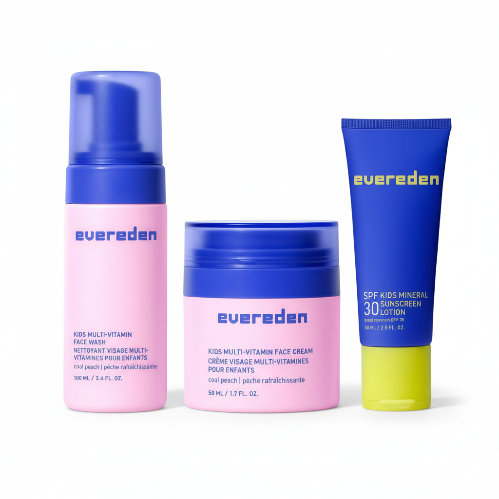 Evereden Kids 1-2-3 Skincare: Face Wash, Cream & SPF 30 - Vegan & Gentle