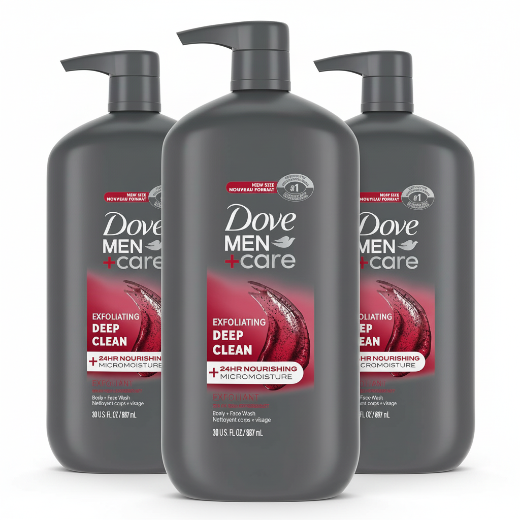 Dove Men+Care Deep Clean Body Wash 3-Pack, Exfoliating, 30oz