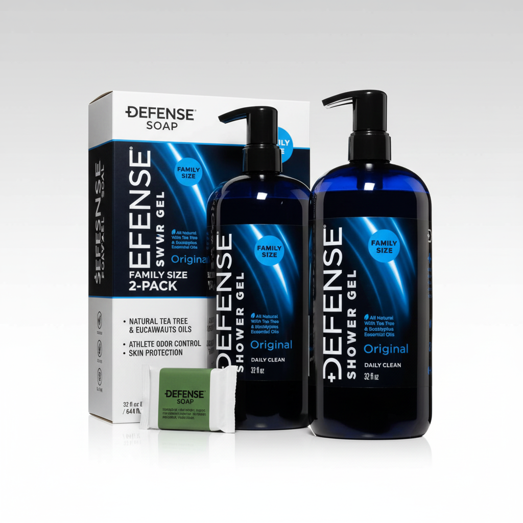Defense Soap Tea Tree Body Wash - Athlete Odor Control & Skin Protection 32oz (2-Pack)