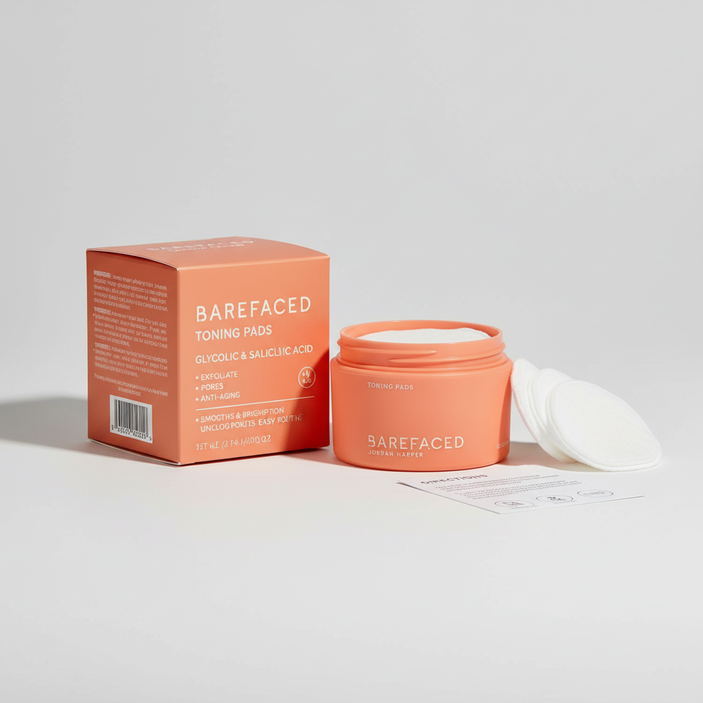 Barefaced Toning Pads (60) - Glycolic & Salicylic Acid - Exfoliate, Brighten, Pores, Anti-Aging