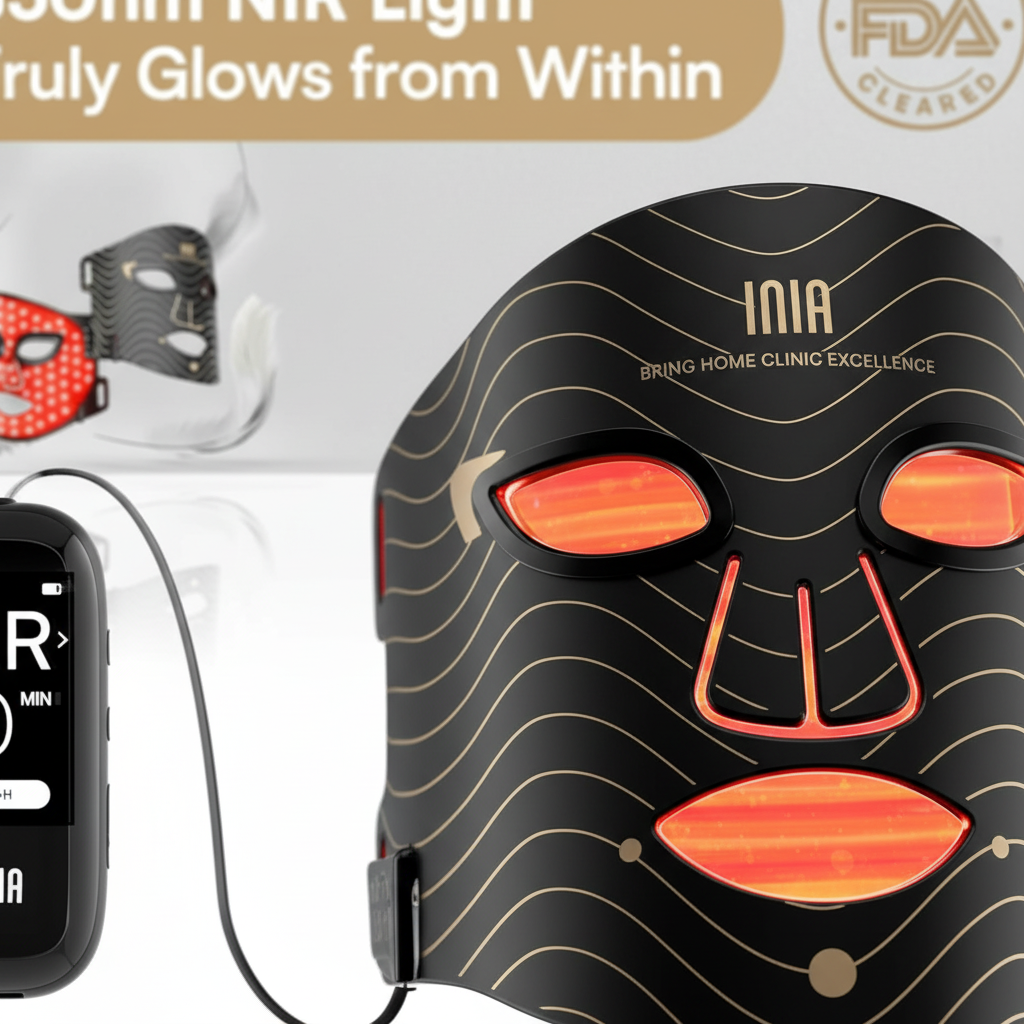 INIA Red Light Therapy Mask - 4 Modes, NIR & LED, Rechargeable