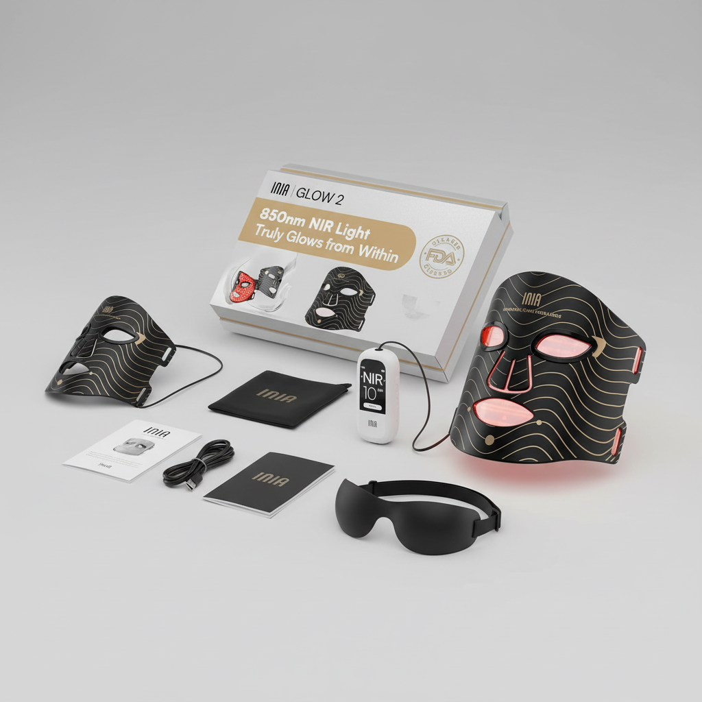INIA Red Light Therapy Mask - 4 Modes, NIR & LED, Rechargeable