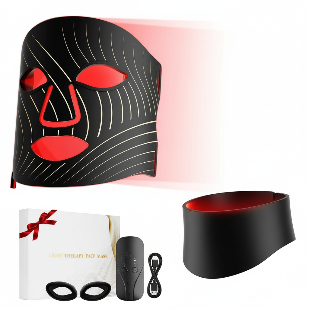 Red Light Face Mask/Neck - LED Therapy, Rechargeable, Timer