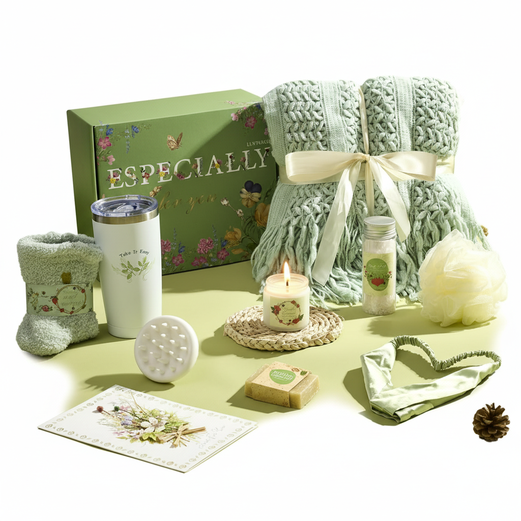 [Brand] Spa Gift Basket for Women - Blanket, Candle, Bath Salts & Tumbler - Self Care Gift Set
