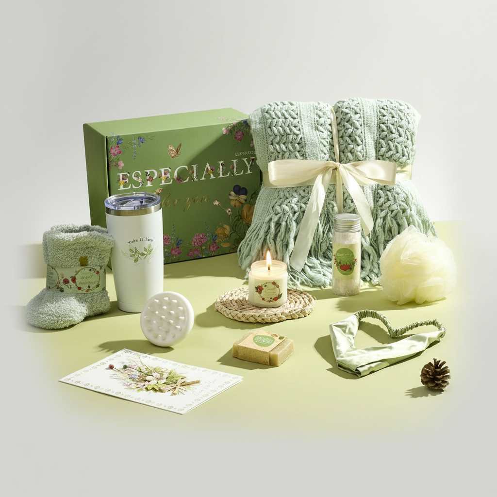 [Brand] Spa Gift Basket for Women - Blanket, Candle, Bath Salts & Tumbler - Self Care Gift Set